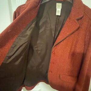 Garnet Hill Orange Blazer with Textured Wool Blend, Size 12